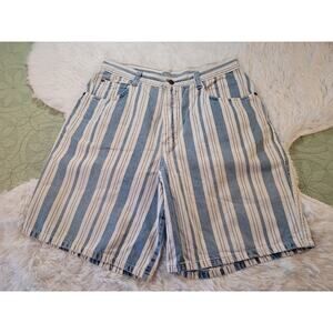 Vtg 80s Backroad Blues Railroad Stripe Denim Ladies Walking Shorts M High Rise